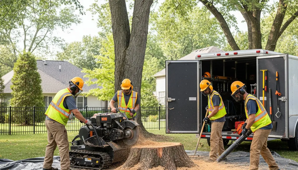 Las Vegas stump removal crew clearing a tree stump from desert soil for safe, thorough service