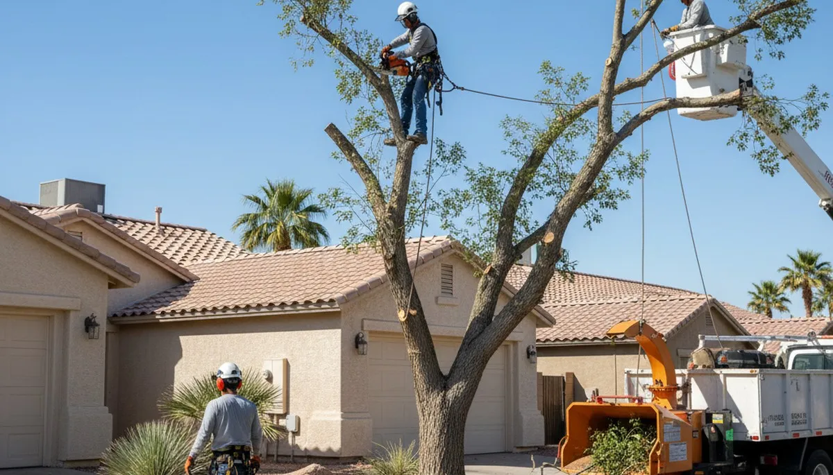 Tree service crew in Las Vegas, NV handling professional tree trimming and removal consultation